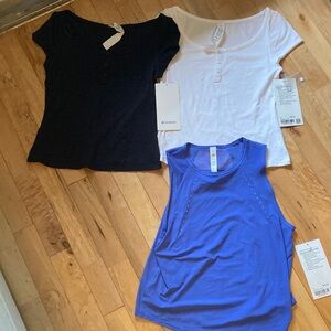 Bundle of NWT 3 Lululemon tops, size small, and size 2